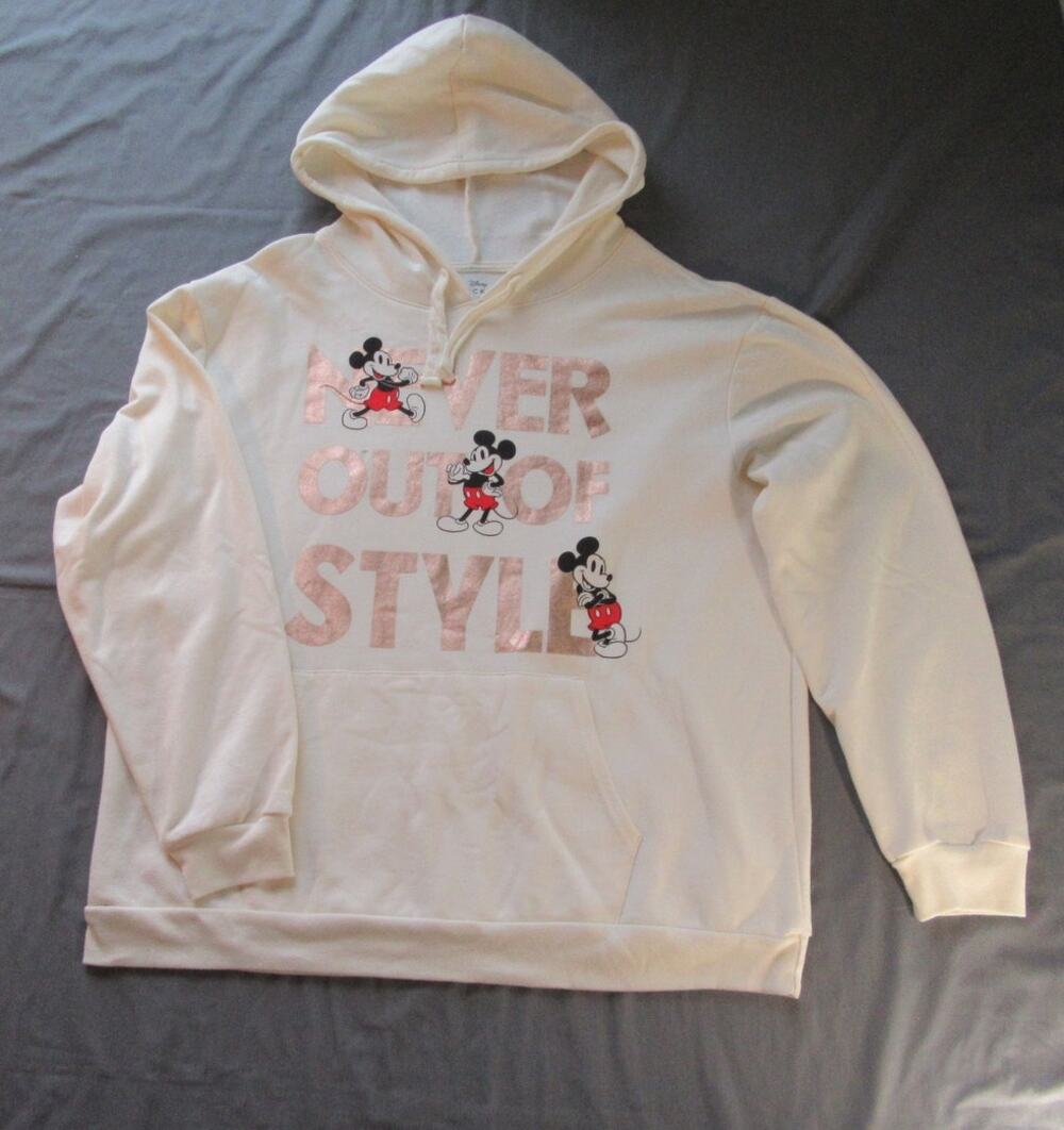 Disney Hooded Sweat Shirt Never Out Of Style Mickey Mouse Beige Unisex 3XL*